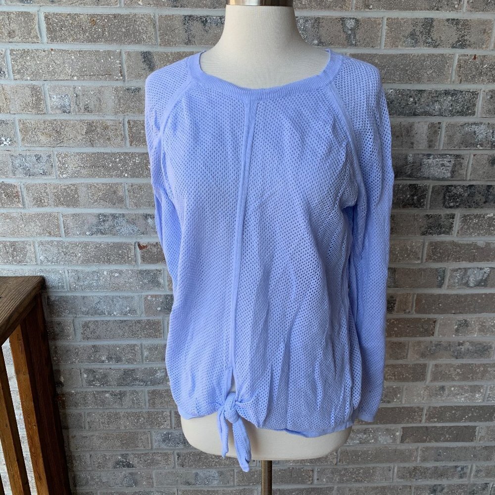 DANA BUCHMAN Knit Sweater Top Tie Front XL Blouse Open Knit Crew Neck Women